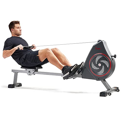 Sunny Health & Fitness Air Rowing Machine, Space-Saving Rower with Long Rail and Upright Storage for Home Gym, Full-Body Cardio Workout, Free SunnyFit Training App - color: Gray