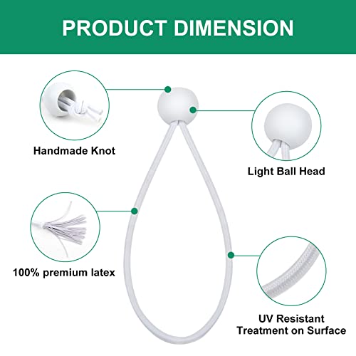 50PCS White Ball Bungee Cords, 12 Inch Heavy Duty Outdoor Bungee Cord with Balls, Tarp Tie Down Bungee Balls for Shelter, Camping, Cargo,Tent Poles UV Resistant（Ball Size 1 inch） - size: 12 Inch
