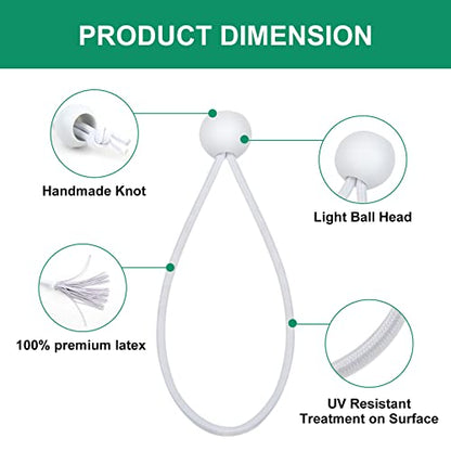 50PCS White Ball Bungee Cords, 9 Inch Heavy Duty Outdoor Bungee Cord with Balls, Tarp Tie Down Bungee Balls for Shelter, Camping, Cargo,Tent Poles UV Resistant（Ball Size 1 inch） - size: 9 inch