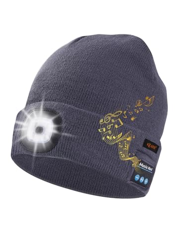 Keains Bluetooth Beanie with LED Light, Gifts for Men Women Dad Husband Him - color: Gun Ash