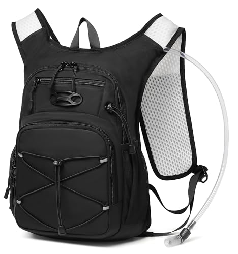 Wotony Lightweight Hydration Backpack with 2LOR 3LWater Bladder for Cycling Hiking Rave - Water Daypack for Men Women - color: Black