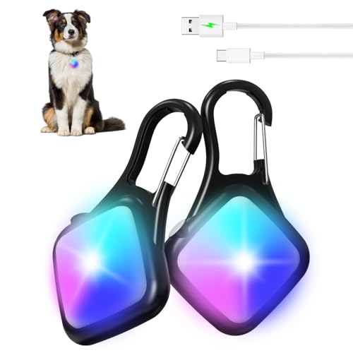 Dog Collar Light 4 Modes RGB Lights High Capacity USB Rechargeable Dog Light Waterproof for Night Walking(2 Pack Black) - color: Black
