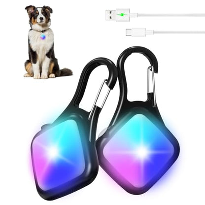 Dog Collar Light 4 Modes RGB Lights High Capacity USB Rechargeable Dog Light Waterproof for Night Walking(2 Pack Black) - color: Black