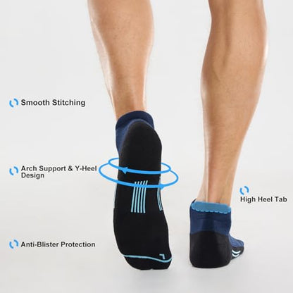 FITRELL Men's 6 Pack Ankle Running Socks Low Cut Cushioned Athletic Sports Socks 7-9/9-12/12-15 - color: Navy Black, size: 7-9
