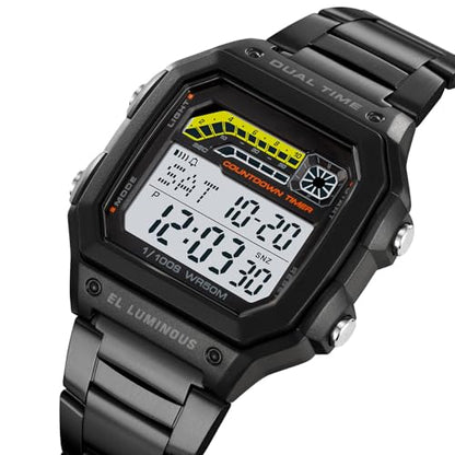 PASOY Men's Digital Sport Watch Waterproof Dual Time Stopwatch Countdown - color: Black B