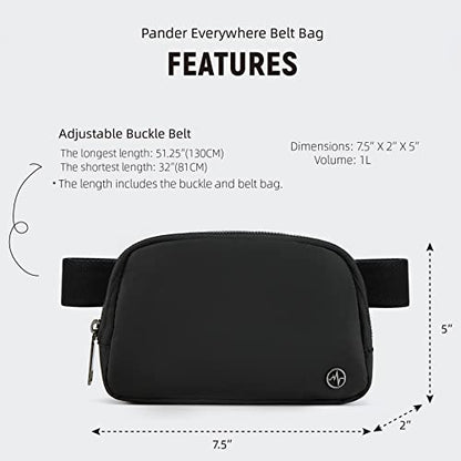 Pander Crossbody Belt Bag for Women and Men, Travel and Everyday Use, Black - color: Black