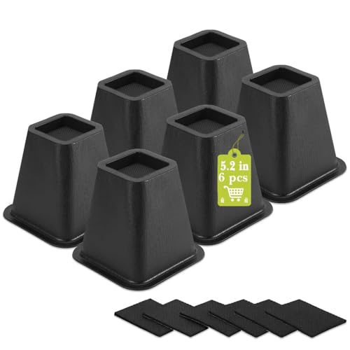 6 Pack Furniture Risers 6 Inch, Bed Risers Heavy Duty for Table Desk Couch Chair Sofa Cabinet Bed Frame Dorm, Square Table Leg Risers Lift Height 6", Black - color: Black 6 Pack, size: 6 Inch