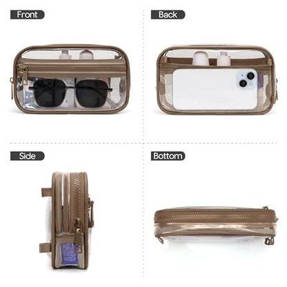 FODOKO Wristlet wallets for Women RFID crossbody bags with 4 Zippers - color: Clear-caramel