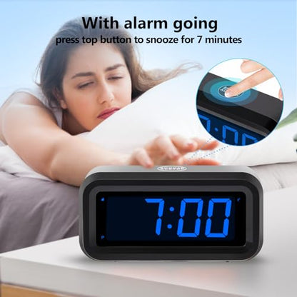Digital Alarm Clock Battery Operated with LED Display for Bedrooms, Long Battery Life, 3 Brightness Adjustable, 12/24 Hour, Snooze, Black Case with Blue Digits - color: Black-dark Blue
