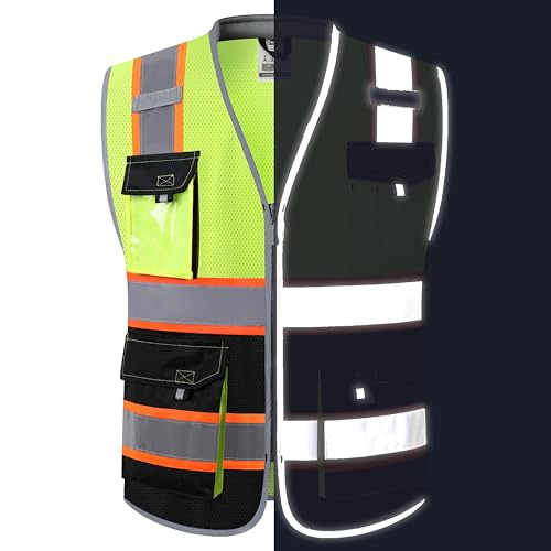 JKSafety Safety Vest for Men Women Hi Vis with Pockets and Cushioned Collar Construction Vest Meet ANSI Standard (BX360) - color: Yellowblack, size: Large
