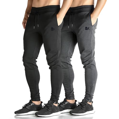 BROKIG Men's Zip Joggers Casual Gym Workout Track Pants - color: 2 Pack Black+dark Grey, size: Medium