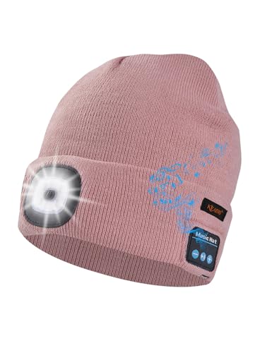 Keains Bluetooth Beanie with LED Light, Gifts for Men Women Dad Husband Him - color: Pink Skin