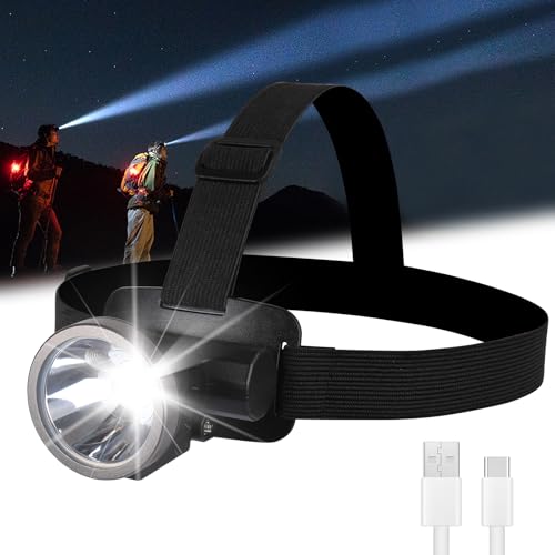 Lightweight Rechargeable Spotlight LED Headlamp, 0.26lb Light,90° Adjustable, IPX4 Waterproof Head Light for Camping, Hard Hat or Daily Work High Brightness Headlamp