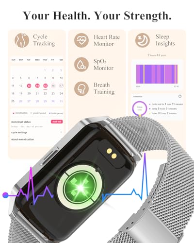 Fitness Tracker Watch for Women Men, Step Counter Compatible with iPhone Android, IP68 Waterproof Activity Tracker with Sleep Monitor, 110+ Sports (Classic, Silver, 1.57)