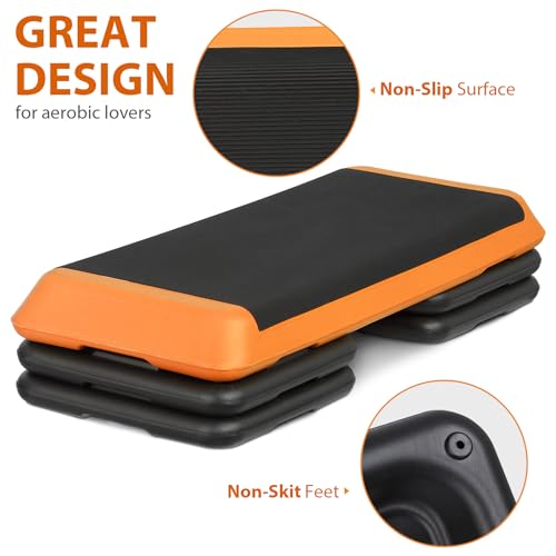 ZenStyle 43" Adjustable Aerobic Stepper Bench with 4/6/8 Inch Risers, Non-Slip Surface for Cardio, Strength Training & Home Fitness Workout - color: Orange
