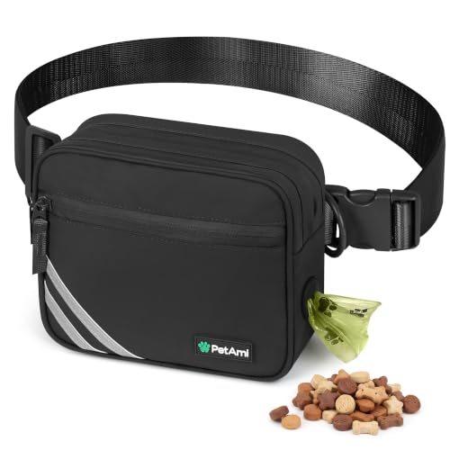 PetAmi Dog Walking Bag, 3-in-1 Crossbody Fanny Pack Treat Pouch, Black - color: Black