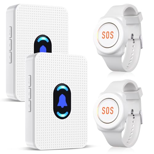 Daytech Wireless Wrist Pager Caregiver Call Button in Home System Watch Alarm Nurse Personal Help Alert for Patients Elderly 2 Watch Call Buttons 2 Plugin Receivers - size: 2 watches+2 receivers
