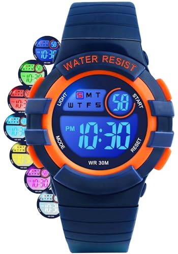 DTKID Digital Kids Watch 30 M Waterproof for Girls Boys 5-16 - color: Dark blue-orange