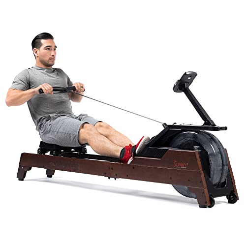Sunny Health & Fitness Premium Water Rower w/Intensive Dynamic Real-Time Resistance, 300 LB Capacity Flip-able Rowing Machine for Home Training, Optional Free SunnyFit App Connection - color: Brown