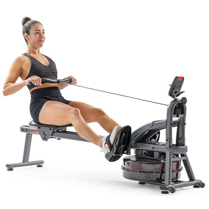 Sunny Health & Fitness Premium Water Rower w/Intensive Dynamic Real-Time Resistance, 300 LB Capacity Flip-able Rowing Machine for Home Training, Optional Free SunnyFit App Connection - color: Grey