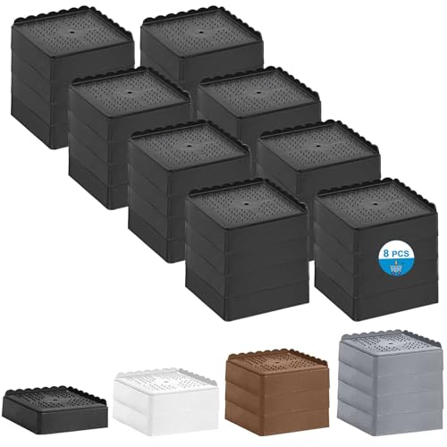 Bed Risers 1 inch, 2 inch, 3 inch, 4 inch Heavy Duty, Adjustable Furniture Riser for Table Desk Couch Sofa Chair Recliner Leg Frame Dorm, Stackable Bed Raisers Blocks (Black 8 Pack, 1+1+1+1 inch) - color: Black 8 Pack, size: 4 Inch