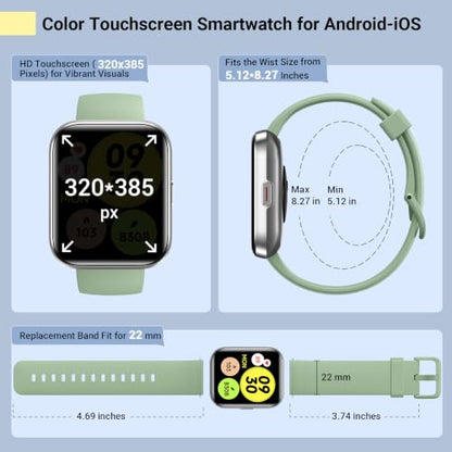 Quican Smart Watches for Women/Men, Smart Watch for Android Phones & iPhone, Fitness Watches for Women with Alexa, Call & Notification Alerts, Tracks Heart Rate/Sleep Smartwatches (Green, 1.8 inches) - color: Green