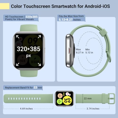 Quican Smart Watches for Women/Men, Smart Watch for Android Phones & iPhone, Fitness Watches for Women with Alexa, Call & Notification Alerts, Tracks Heart Rate/Sleep Smartwatches (Green, 1.8 inches) - color: Green