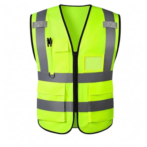 High Visibility Safety Vest with Reflective Strips & Pockets - color: Green, size: Medium