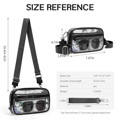 FODOKO Wristlet wallets for Women RFID crossbody bags with 4 Zippers - color: Clear-black