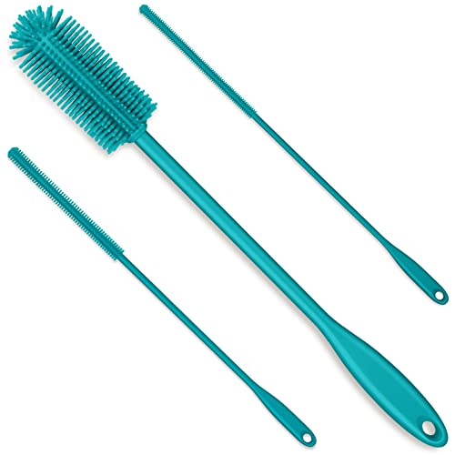 3-in-1 Silicone Bottle Brush with 2 Straw Cleaners, Turquoise