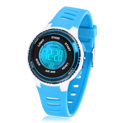 DTKID Digital Kids Watch 30 M Waterproof for Girls Boys 5-16 - color: Bright blue