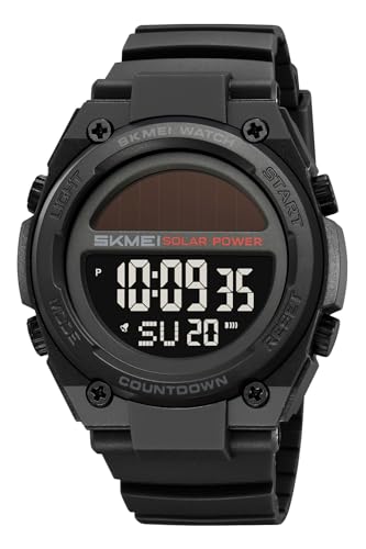 FANMIS Men's Solar Digital Sports Watch 50M Water Resistant Military Watch - color: Black Black
