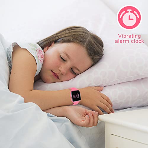 Kids Watches for Girls Boys Digital Sport Watch with Step Counter Pedometer Vibration Alarm Clock, No App Waterproof Fitness Tracker Kids Watch Boys Girls Teens Students Ages 5-16 - color: 005-E-WatermelonRed