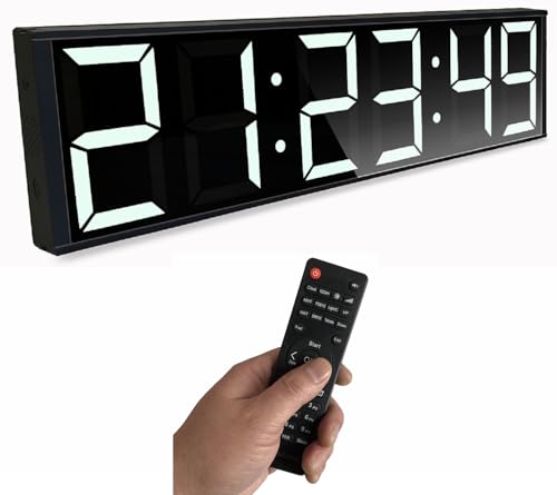 26'' Huge Digital Wall Clock, Home Gym Interval Workout Timer Clock, with Seconds Countdown/up, Stopwatch, 8-Alarms, 7-Color Night Light for Tabata/HIIT/MIIT/EMOM/FGB/Boxing (White)