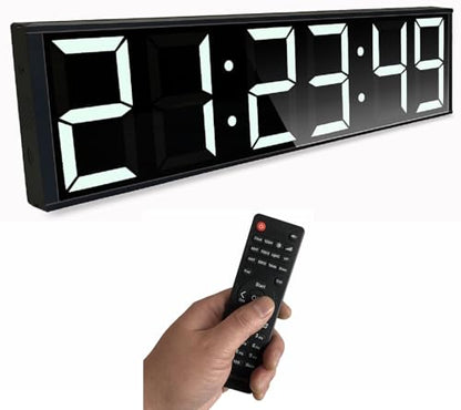 26'' Huge Digital Wall Clock, Home Gym Interval Workout Timers, with Countdown, Stopwatch, 7-Color Light, 8-Alarms, Calendar/Temperature Display, for HIIT/Tabata/FGB/EMOM (White)
