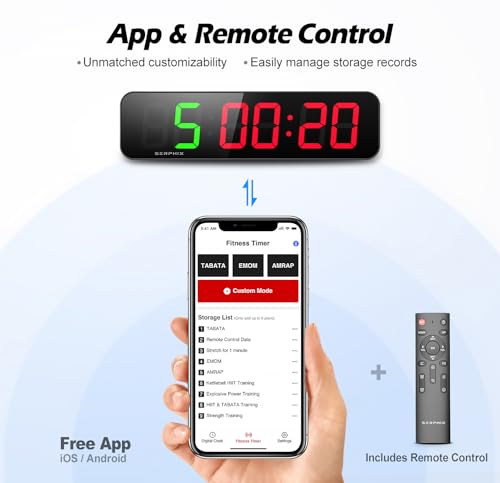 15.2" Gym Timer, App & Remote Control, Gym Clock for Home Garage Outdoor