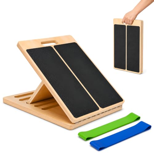 Slant Board for Exercise, 5-Position Adjustable Wooden Calf Stretcher, Portable Slant Board for Calf Stretching, Incline Board for Squats, Physical Therapy, Knee, Leg, Foot & Ankle Mobility