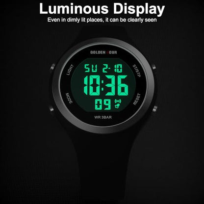 GOLDEN HOUR Waterproof Sport Women's Digital Chronograph Silicone Strap Watch - color: Silver Black