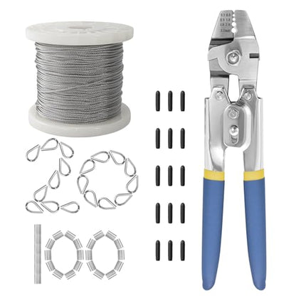 Wire Rope,Equipped with Crimping Pliers,1/16 Wire Rope, Aircraft Cable,304 Stainless Steel Cable,7x7 Strand Core 196FT,368lbs Breaking Strength - size: 1/16 inch 196FT, style: 1/16 inch