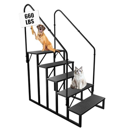 RV Stairs 5 Step Ladder, RV Steps Anti-Slip, Hot Tub Steps with Handrail, 660 lbs RV Ladder for 5th Wheel RV, Mobile Home Stairs（2 Handrails - size: 5 Step-2