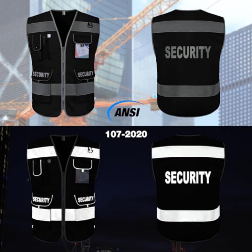 TCCFCCT Security Vest for Men Women 9 Pockets Hi Vis Safety Vest, Black XL - color: Black-bison 09, size: X-Large