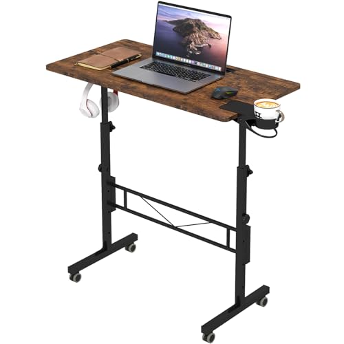 Hadulcet Small Standing Desk Adjustable Height, Rolling Desk for Standing or Sitting, Portable Computer Desk for Walking Pad, Rustic Brown - color: Rustic Brown, size: 31.5"
