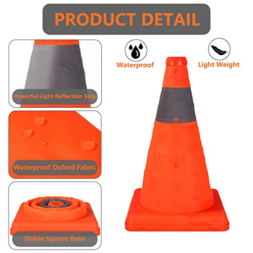 WOPPLXY 4 Pcs 12 Inch Collapsible Traffic Cones, Multi-Purpose Pop up Road Cones with Reflective Collar for Road Safety, Orange Cones for Training, Parking Lot and Driving Practice