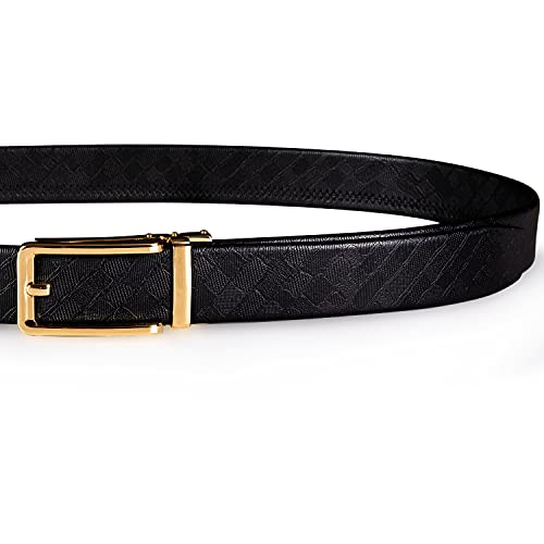 Dubulle Mens Ratchet Belt Gold Click Buckle Adjustable Leather Belts - color: Shiny Gold, size: Adjustable from 44" to 53" Waist