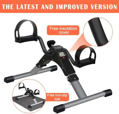 TABEKE Under Desk Bike Pedal Exerciser, Fully Assembled Folding Pedal Exerciser for Arm and Leg Workout, Portable Sitting Desk Cycle with LCD Screen Displays 26526 - color: Grey