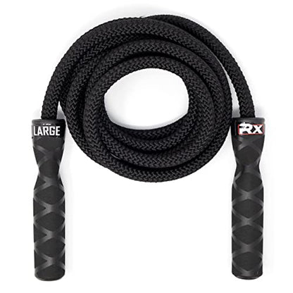 Rx Smart Gear Drag Jump Rope w/Non Slip Ergonomic Handles - Weighted Polypropylene Rope for Fitness & Exercise, Cardio Workout, WOD | Speed Jumping Rope for Men & Women - size: Large