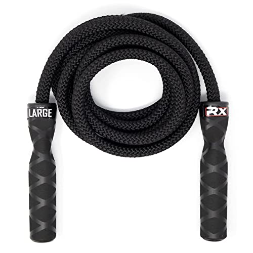 Rx Smart Gear Drag Jump Rope w/Non Slip Ergonomic Handles - Weighted Polypropylene Rope for Fitness & Exercise, Cardio Workout, WOD | Speed Jumping Rope for Men & Women - size: Small