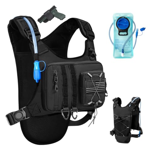 Outdoor Hydration Vest for Running & Hiking, Lightweight Breathable Water Backpack with 2.0L Bladder, Bounce-Free Chest Pack for Marathon, Cycling, Trekking for Men and Women - color: Black+