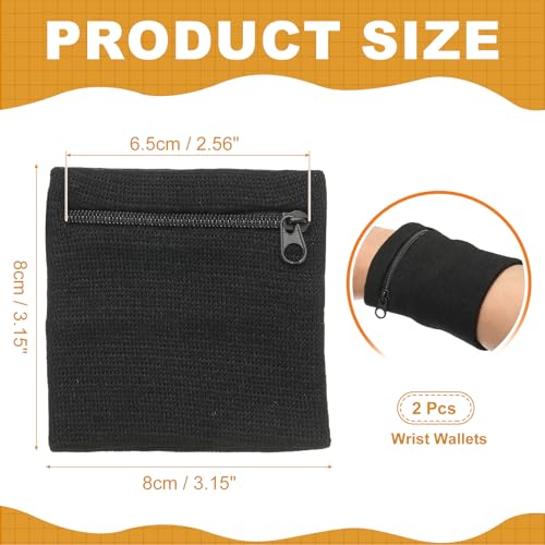 Wrist Wallet Wristband with Zipper, Cotton Wrist SweatBands Sports Absorb Sweat Wristbands - color: Black