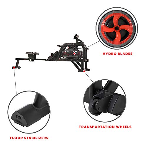 Sunny Health & Fitness Premium Water Rower w/Intensive Dynamic Real-Time Resistance, 300 LB Capacity Flip-able Rowing Machine for Home Training, Optional Free SunnyFit App Connection - color: Matte Black